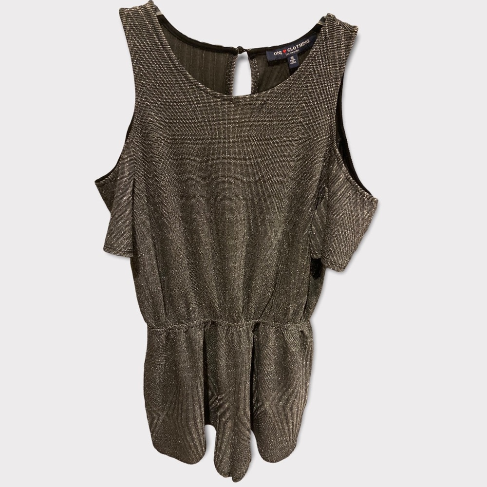 One clothing silver and black sparkly romper.